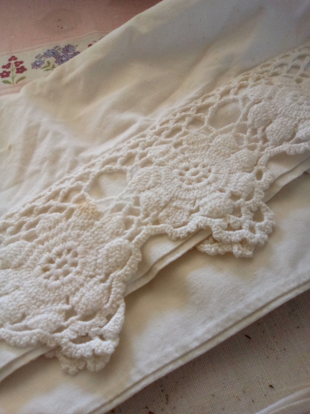 Vintage Crochet Trim Pillowcase